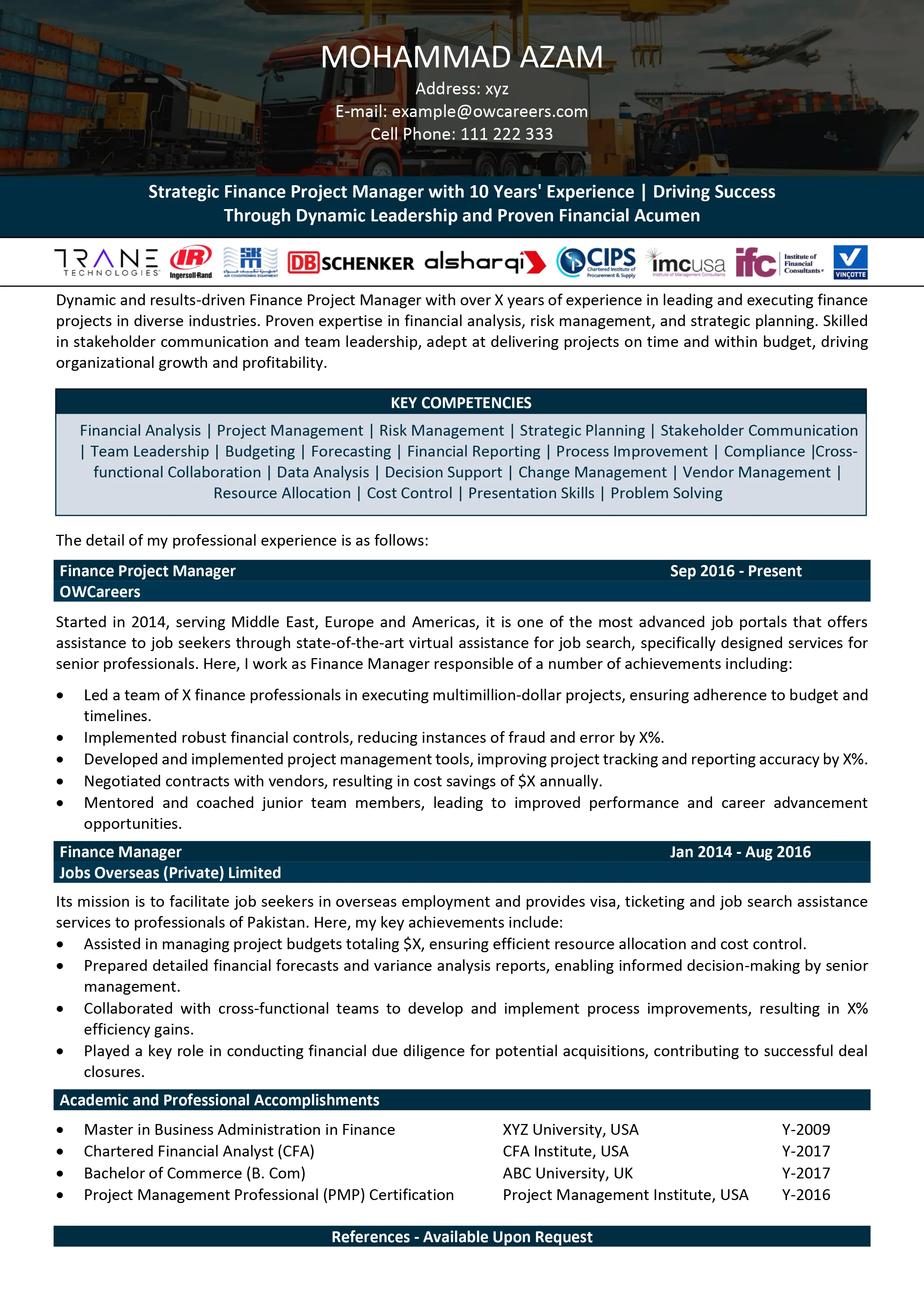 Finance Project Manager CV